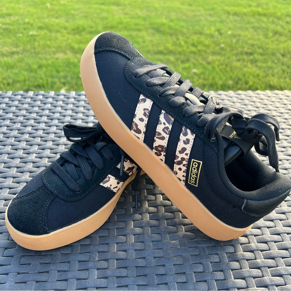 Adidas Black and Leopard Print Sneakers - VL Court 3.0
